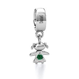 Happy Girl Bracelet Charm in 925 Sterling Silver with Emerald