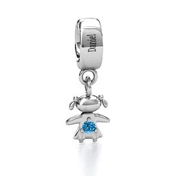 Happy Girl Bracelet Charm in 925 Sterling Silver with Blue Topaz