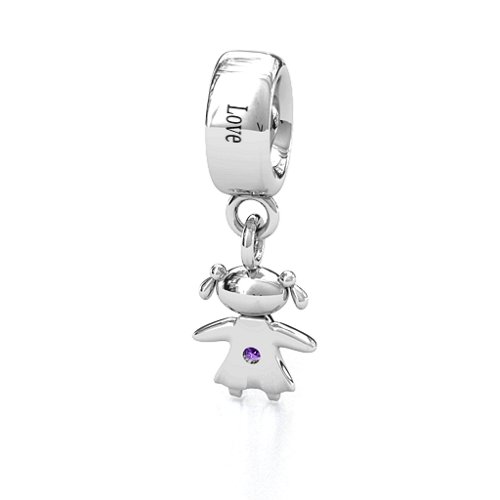 Happy Girl Bracelet Charm – Sterling Silver with Amethyst
