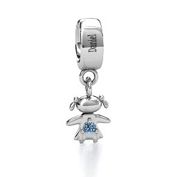 Happy Girl Bracelet Charm in 925 Sterling Silver with Aquamarine