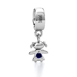 Happy Girl Bracelet Charm in 925 Sterling Silver with Blue Sapphire