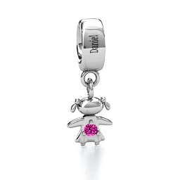Happy Girl Bracelet Charm in 925 Sterling Silver with Pink Tourmaline