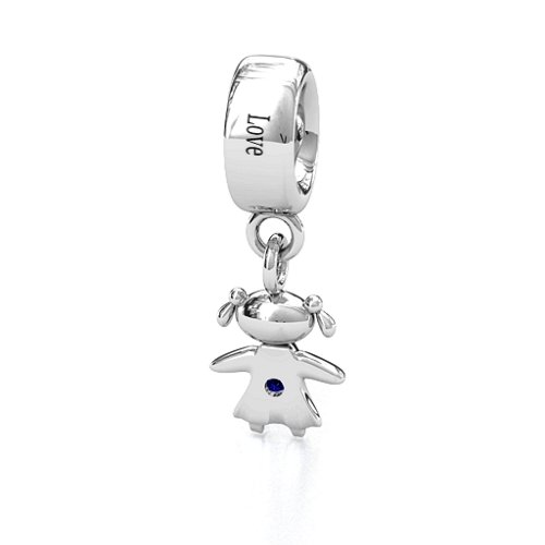Happy Girl Bracelet Charm – Sterling Silver with Blue Sapphire