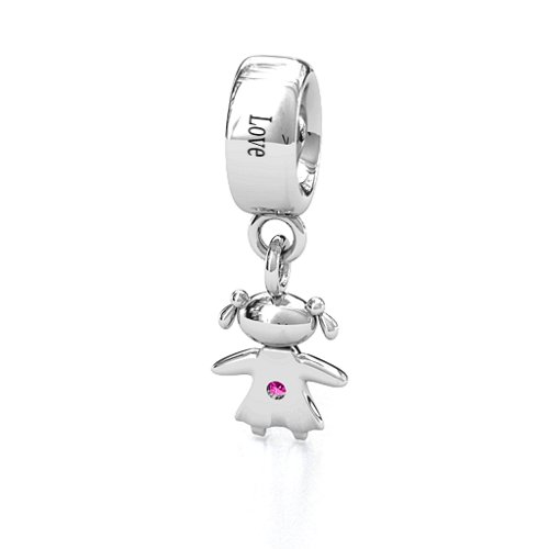 Happy Girl Bracelet Charm – Sterling Silver with Pink Tourmaline