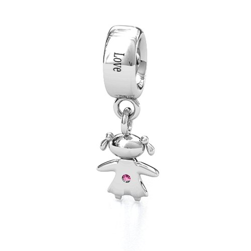 Happy Girl Bracelet Charm – Sterling Silver with Pink Tourmaline