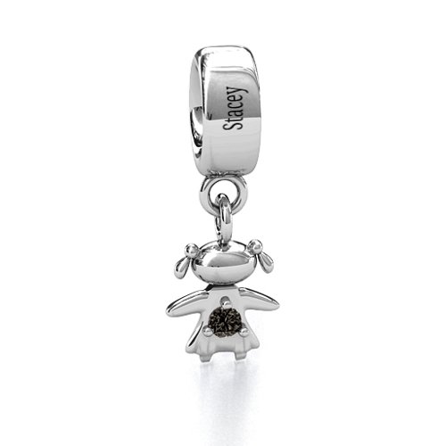 Happy Girl Bracelet Charm – Sterling Silver with Smokey Quartz