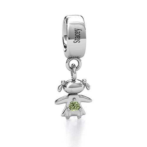 Happy Girl Bracelet Charm – Sterling Silver with Peridot