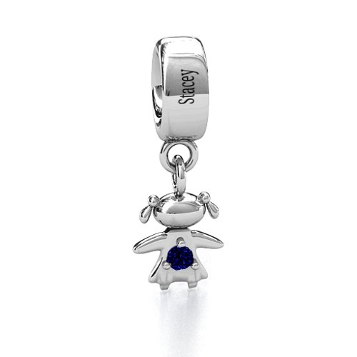 Happy Girl Bracelet Charm – Sterling Silver with Blue Sapphire