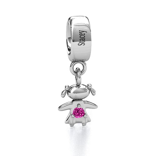 Happy Girl Bracelet Charm – Sterling Silver with Pink Tourmaline
