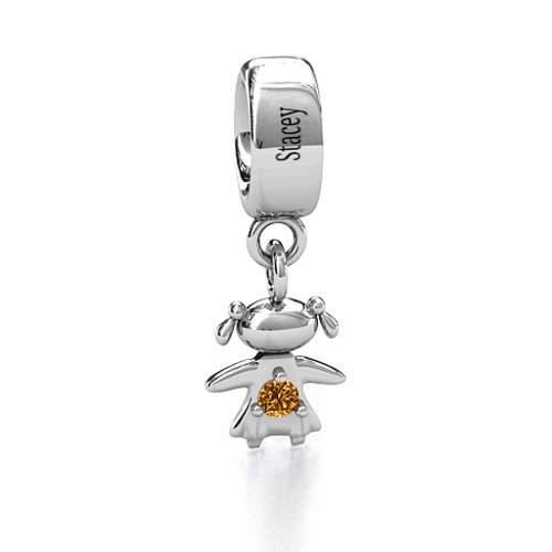 Happy Girl Bracelet Charm – Sterling Silver with Citrine
