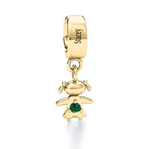 Happy Girl Bracelet Charm – 10K Yellow Gold with Emerald