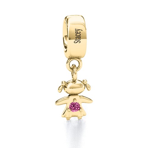 Happy Girl Bracelet Charm – 10K Yellow Gold with Pink Tourmaline