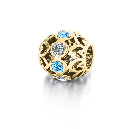 Zen Bracelet Charm – 10K Yellow Gold with Blue Topaz and Cubic Zirconia