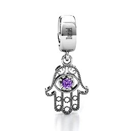Protection Hamsa Bracelet Charm in 925 Sterling Silver with Amethyst