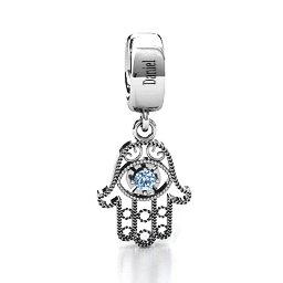 Protection Hamsa Bracelet Charm in 925 Sterling Silver with Aquamarine