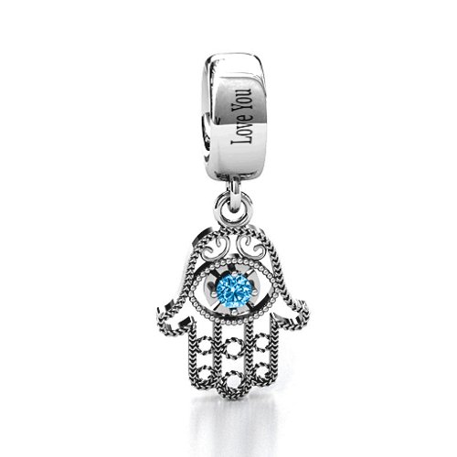Protection Hamsa Bracelet Charm – Sterling Silver with Blue Topaz