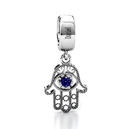 Protection Hamsa Bracelet Charm in 925 Sterling Silver with Blue Sapphire