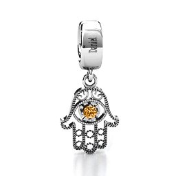 Protection Hamsa Bracelet Charm in 925 Sterling Silver with Citrine