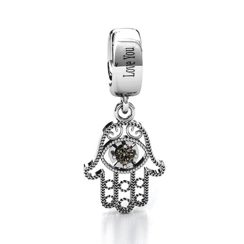 Protection Hamsa Bracelet Charm – Sterling Silver with Smokey Quartz