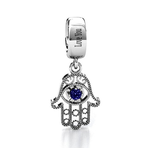 Protection Hamsa Bracelet Charm – Sterling Silver with Blue Sapphire