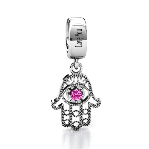 Protection Hamsa Bracelet Charm – Sterling Silver with Pink Tourmaline
