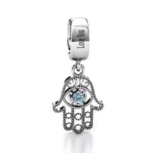 Protection Hamsa Bracelet Charm – Sterling Silver with Aquamarine