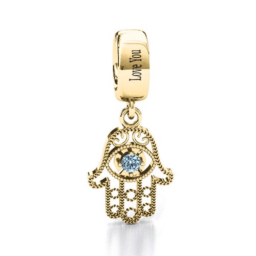 Protection Hamsa Bracelet Charm – 10K Yellow Gold with Aquamarine