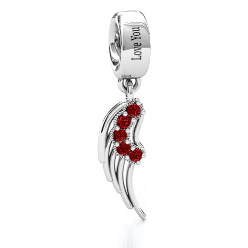 Wing With Stones Bracelet Charm – Sterling Silver with Garnet