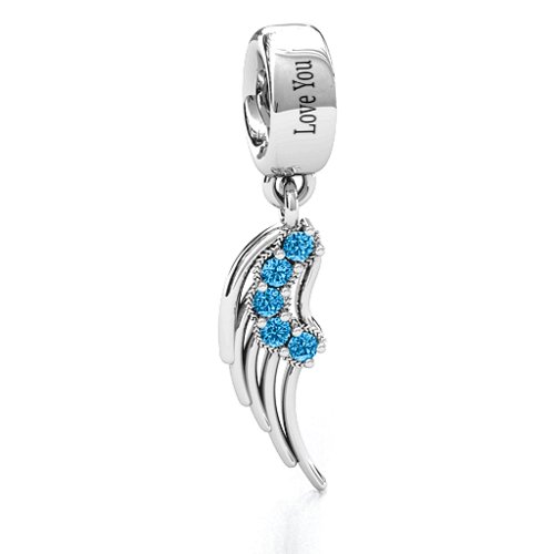 Wing With Stones Bracelet Charm – Sterling Silver with Blue Topaz