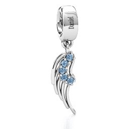Wing With Stones Bracelet Charm in 925 Sterling Silver with Aquamarine, Cubic Zirconia, Emerald, Citrine, and Pink Tourmaline