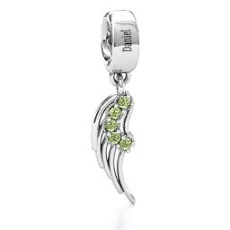 Wing With Stones Bracelet Charm in 925 Sterling Silver with Peridot, Cubic Zirconia, Emerald, Citrine, and Pink Tourmaline