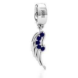 Wing With Stones Bracelet Charm in 925 Sterling Silver with Blue Sapphire, Cubic Zirconia, Emerald, Citrine, and Pink Tourmaline