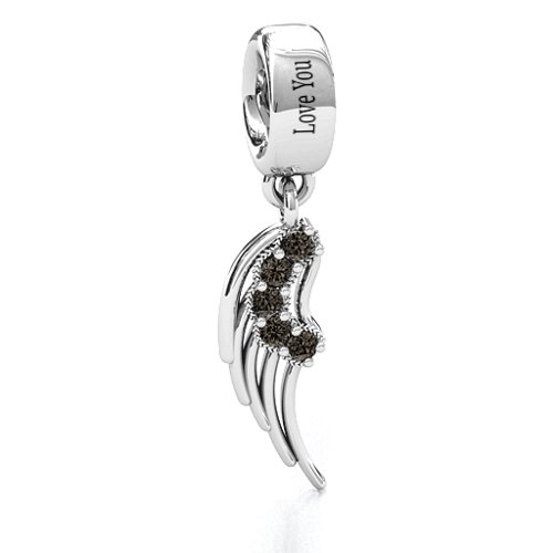Wing With Stones Bracelet Charm – Sterling Silver with Smokey Quartz