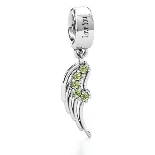 Wing With Stones Bracelet Charm – Sterling Silver with Peridot