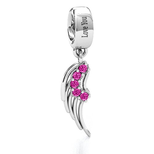 Wing With Stones Bracelet Charm – Sterling Silver with Pink Tourmaline