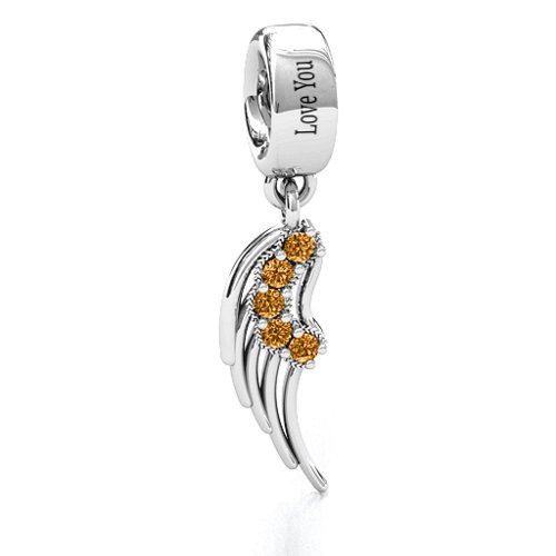 Wing With Stones Bracelet Charm – Sterling Silver with Citrine