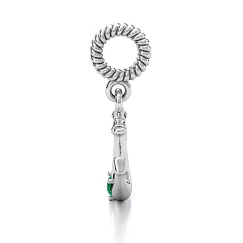 Anchor With Round Stone Bracelet Charm – Sterling Silver with Emerald