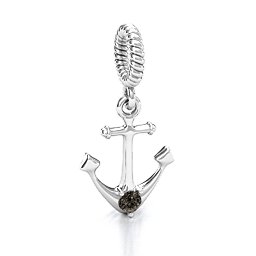 Anchor With Round Stone Bracelet Charm in 925 Sterling Silver with Smokey Quartz, Cubic Zirconia, Emerald, Citrine, and Pink Tourmaline