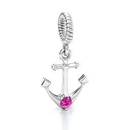 Anchor With Round Stone Bracelet Charm in 925 Sterling Silver with Pink Tourmaline, Cubic Zirconia, Emerald, and Citrine