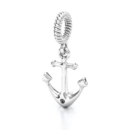 Anchor With Round Stone Bracelet Charm – Sterling Silver with Citrine