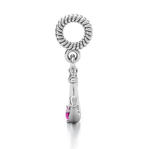 Anchor With Round Stone Bracelet Charm – Sterling Silver with Pink Tourmaline