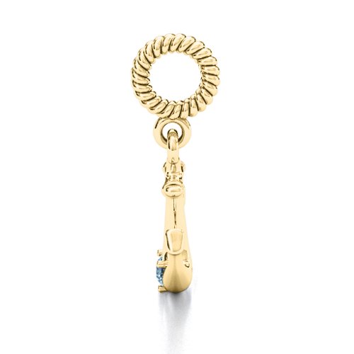 Anchor With Round Stone Bracelet Charm – 10K Yellow Gold with Aquamarine