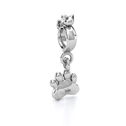 Engraved Cat's Paw Bracelet Charm in 925 Sterling Silver