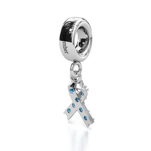 Awareness Ribbon Bracelet Charm – Sterling Silver with Blue Topaz