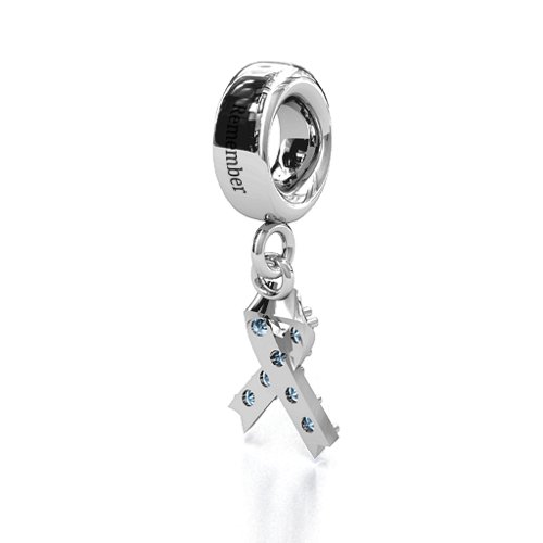 Awareness Ribbon Bracelet Charm – Sterling Silver with Aquamarine