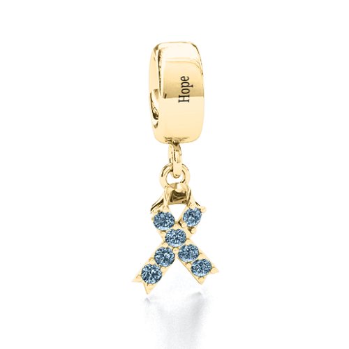 Awareness Ribbon Bracelet Charm – 10K Yellow Gold with Aquamarine