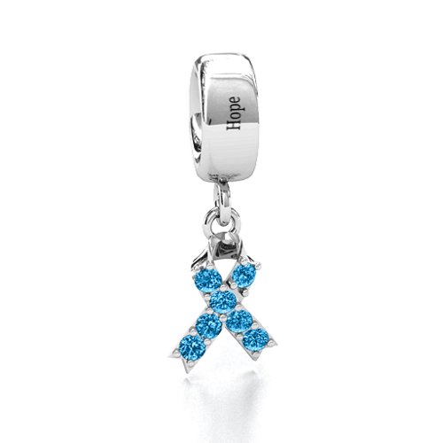 Awareness Ribbon Bracelet Charm – Sterling Silver with Blue Topaz