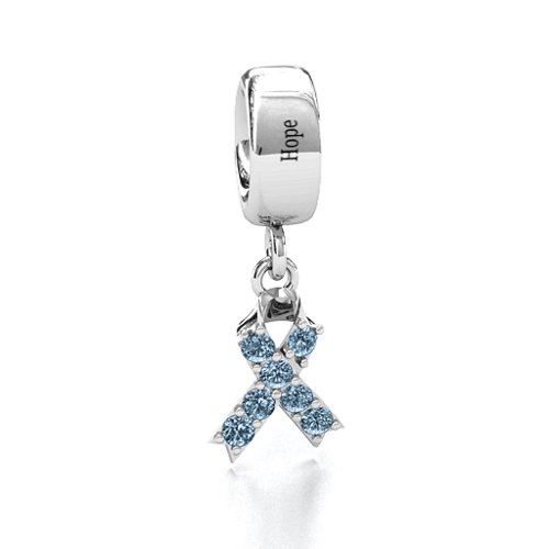 Awareness Ribbon Bracelet Charm – Sterling Silver with Aquamarine