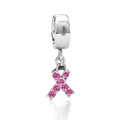 Awareness Ribbon Bracelet Charm – Sterling Silver with Pink Tourmaline