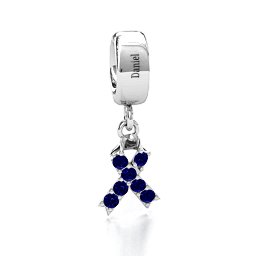 Awareness Ribbon Bracelet Charm in 925 Sterling Silver with Blue Sapphire
